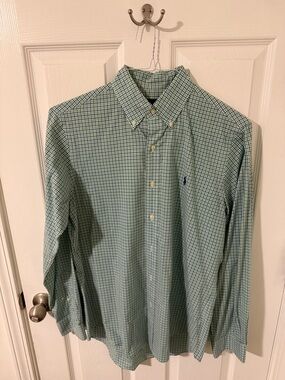 Ralph Lauren Men’s Green and Blue Checked Button-Down Shirt